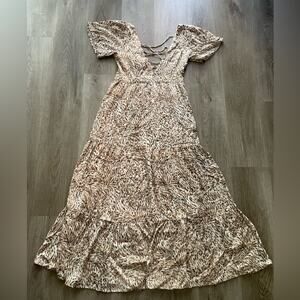 lusana coco lace back leopard animal print safari linen midi summer dress small